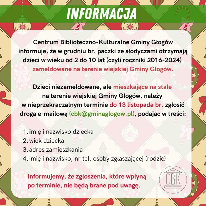 Miniaturka artykułu Informacja dot. paczek dla dzieci z Gminy Głogów